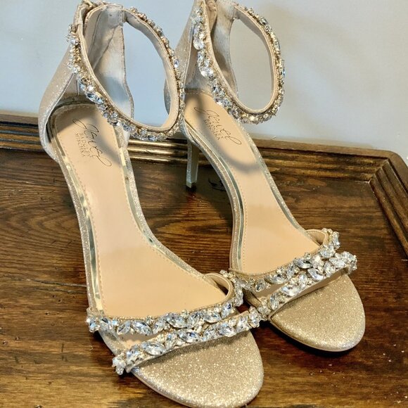 Jewel Badgley Mischka Shoes - Jewel Badgley Mischka Caroline Embellished Strap Evening Shoes Champagne 9.5